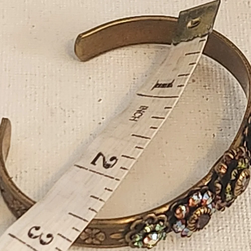 Liz Palacios Brass Crystal Floral Cuff Bracelet and Hoop Earring Set Vintage - Picture 15 of 16